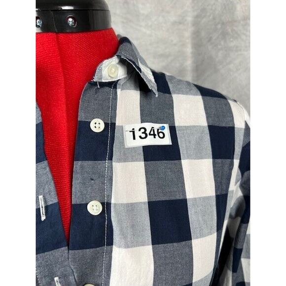 J Crew Tie-waist Poplin Shirtdress in Navy White Gingham Long Sleeve Dress 0 - Picture 5 of 5